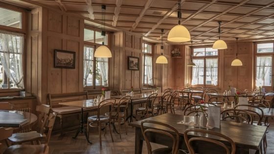 Cozy rustic bakery interior with wooden details and warm lighting Cozy rustic bakery interior with wooden details and warm lighting