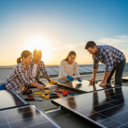 Doing It Ourselves A Solar Panel Do-It-Yourself Tale DIY solar panel installation, family working together, and hard.