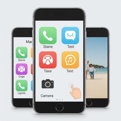 Smartphone interface setup that is easy to navigate due to large and clear icons and age-friendly to older people Smartphone interface setup that is easy to navigate due to large and clear icons and age-friendly to older people.