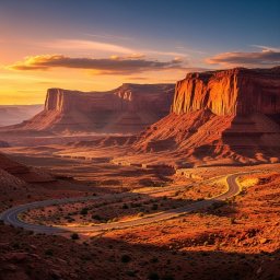  Picture of a dramatic landscape of red rocks that greets visitors on arrival to the canyons in southern Utah.