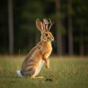 Wild rabbit with Shop papilloma virus growths, often called rabbits with tentacles, in a natural habitat