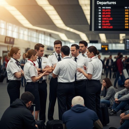 Labor issue airline crew members discussing during a strike