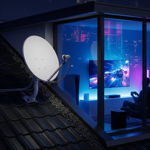 The Remote console gaming that has a satellite internet dish.