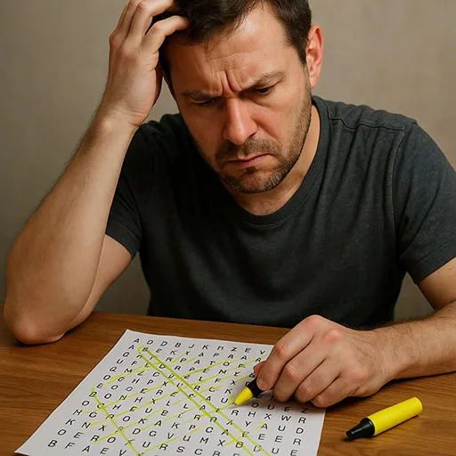 3. Why Some Word Searches Feel Impossible Person struggling with an impossible word search puzzle.