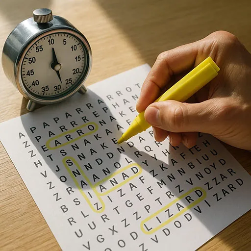 5. How to Solve Word Searches Faster (Efficiency Hacks) Fast word search solving with timer and highlighter.
