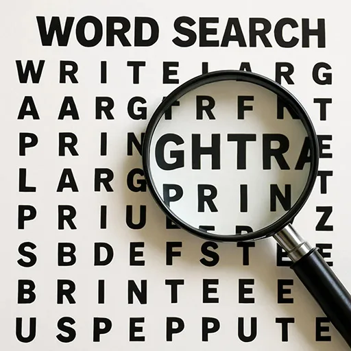 8. Accessibility and Inclusivity in Word Searches Large print accessible word search puzzle with magnifier.