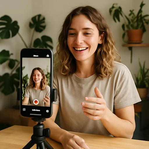Influencer filming Instagram reel as organic growth strategy.