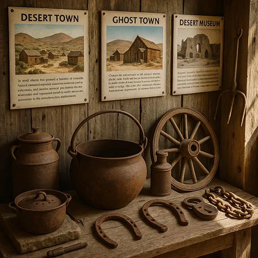 A small museum near a Texas ghost town displaying historic artifacts, emphasizing preservation beyond travel itineraries.