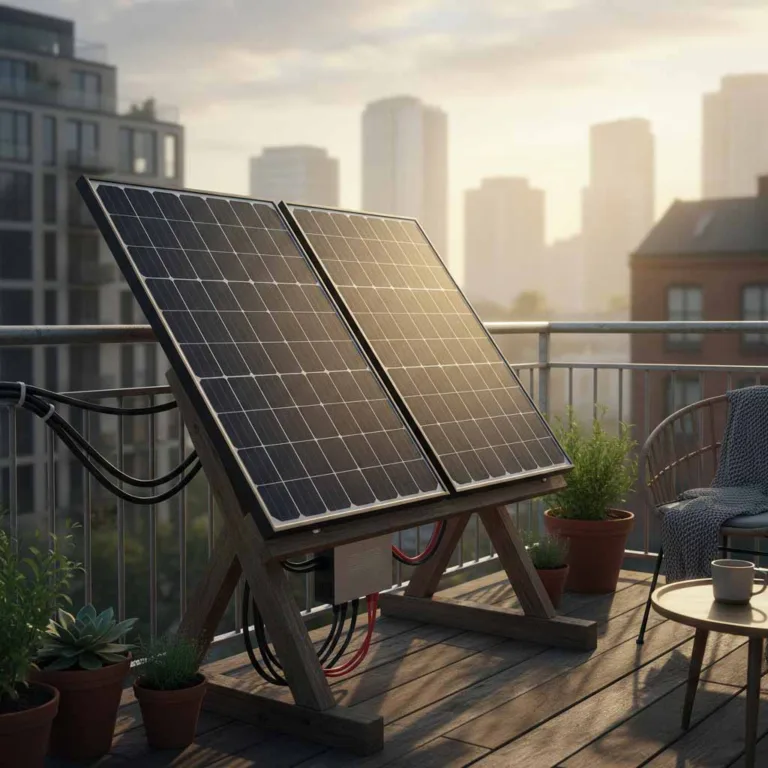 Balcony solar setup using HMS Photovoltaik microinverter with real-world tested performance.