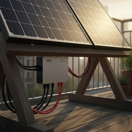 HMS Photovoltaik microinverter installed with clean wiring and professional finish.