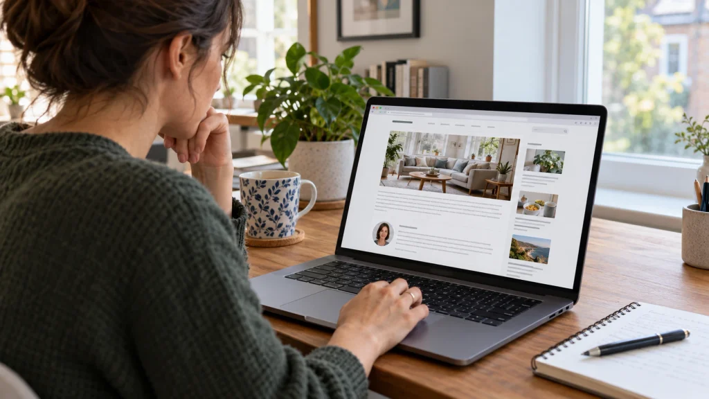 person reviewing trust information on a lifestyle website